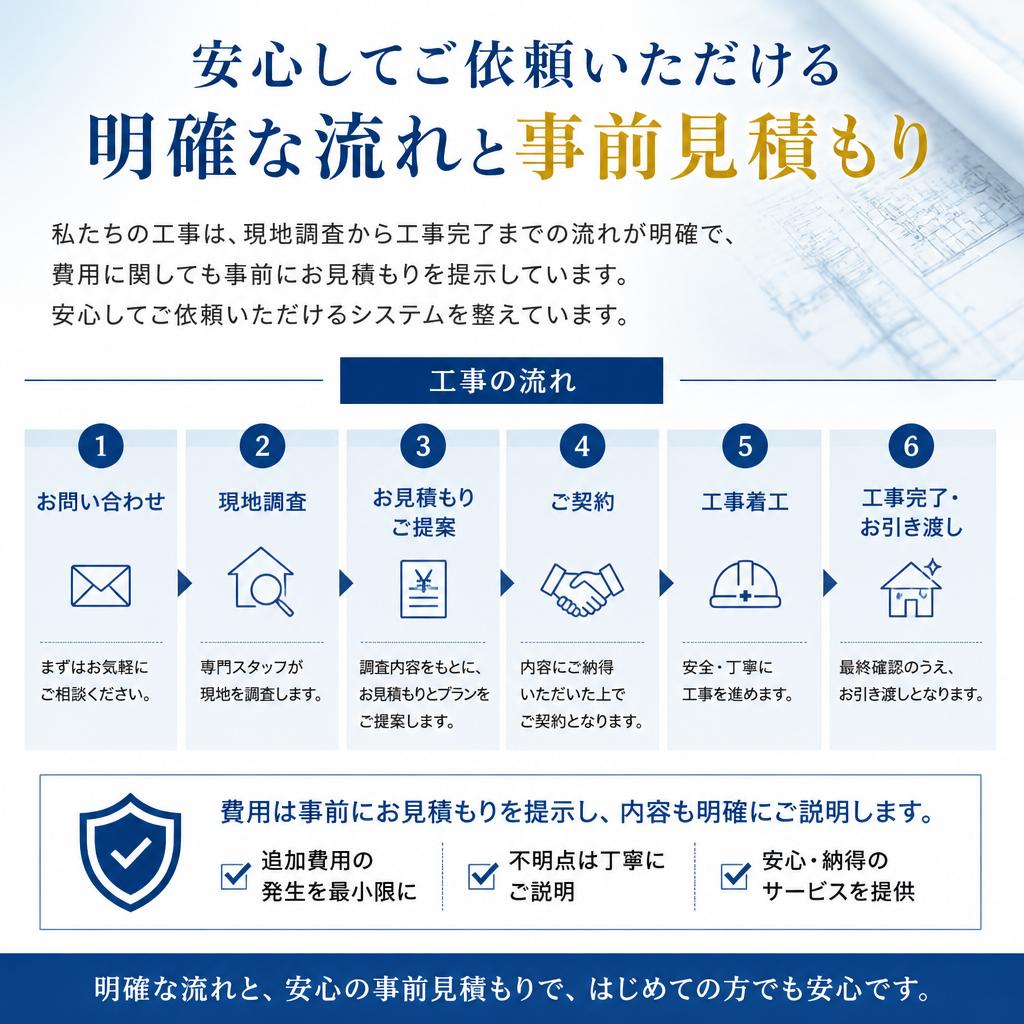 施工の流れと料金の透明性