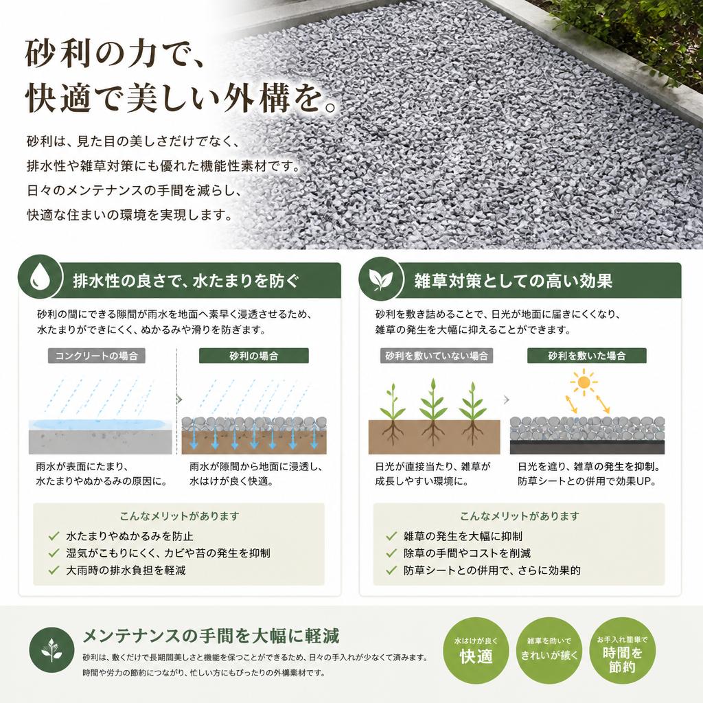 3. 排水性と雑草対策に優れた砂利の効果